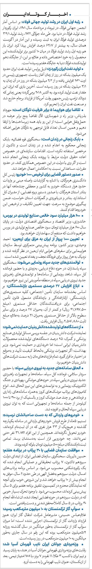 اخبار کوتاه ایران - شماره 763