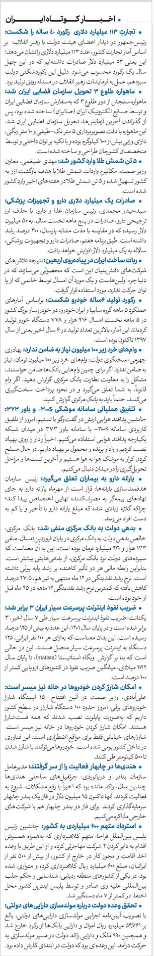 اخبارکوتاه ایران - شماره 768